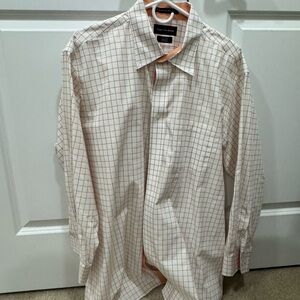 Men's Dress Shirt - Classic Fit - Grid Pattern Shirt - Beige/Cream & Orange